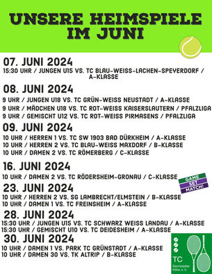 Unsere Heimspiele im Juni 🎾