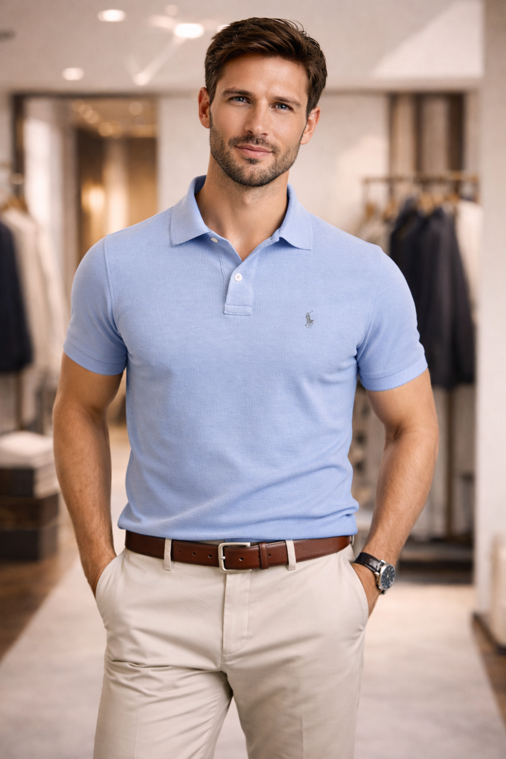 POLO RALPH LAUREN : Polo bleu ciel en Coton Piqué