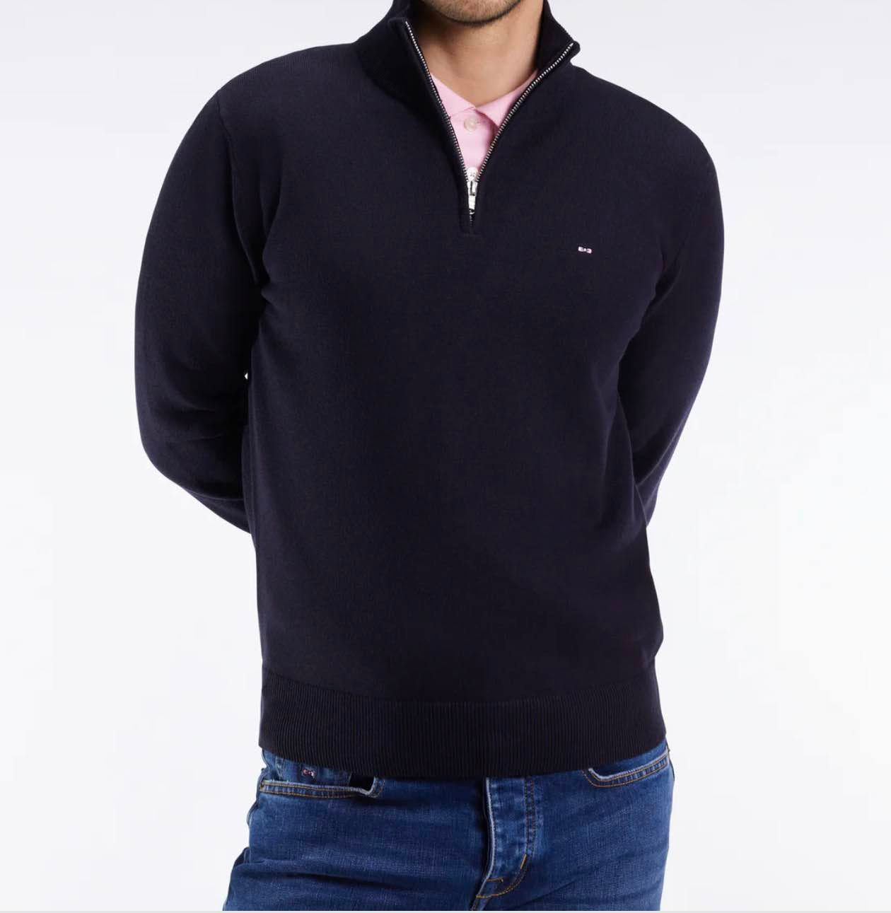 EDEN PARK : Pull col camionneur en laine et coton bleu foncé