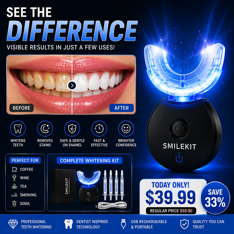LED teeth whitening kit with blue light and whitening gel for at-home smile care