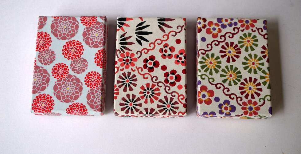 I used three different patterns of chiyogami paper for the small boxes used for the incense.