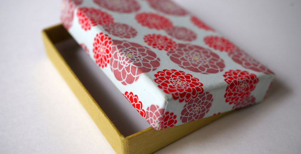 I made a decorative box for incense using a combination of Chiyogami paper pattern No. 3539 and folk art paper in a muted color.
