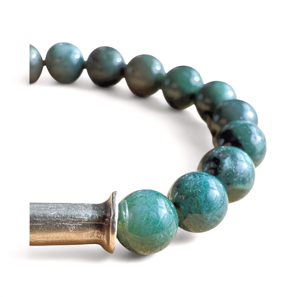Thumbnail: Verdant 10mm Green Czech Glass & Antique Silver Men's Bracelet