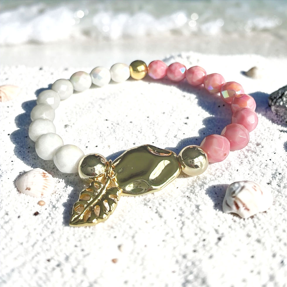 Lāʻau Lani II “Heavenly Leaf II” - White, Pink & Gold Charm Bracelet