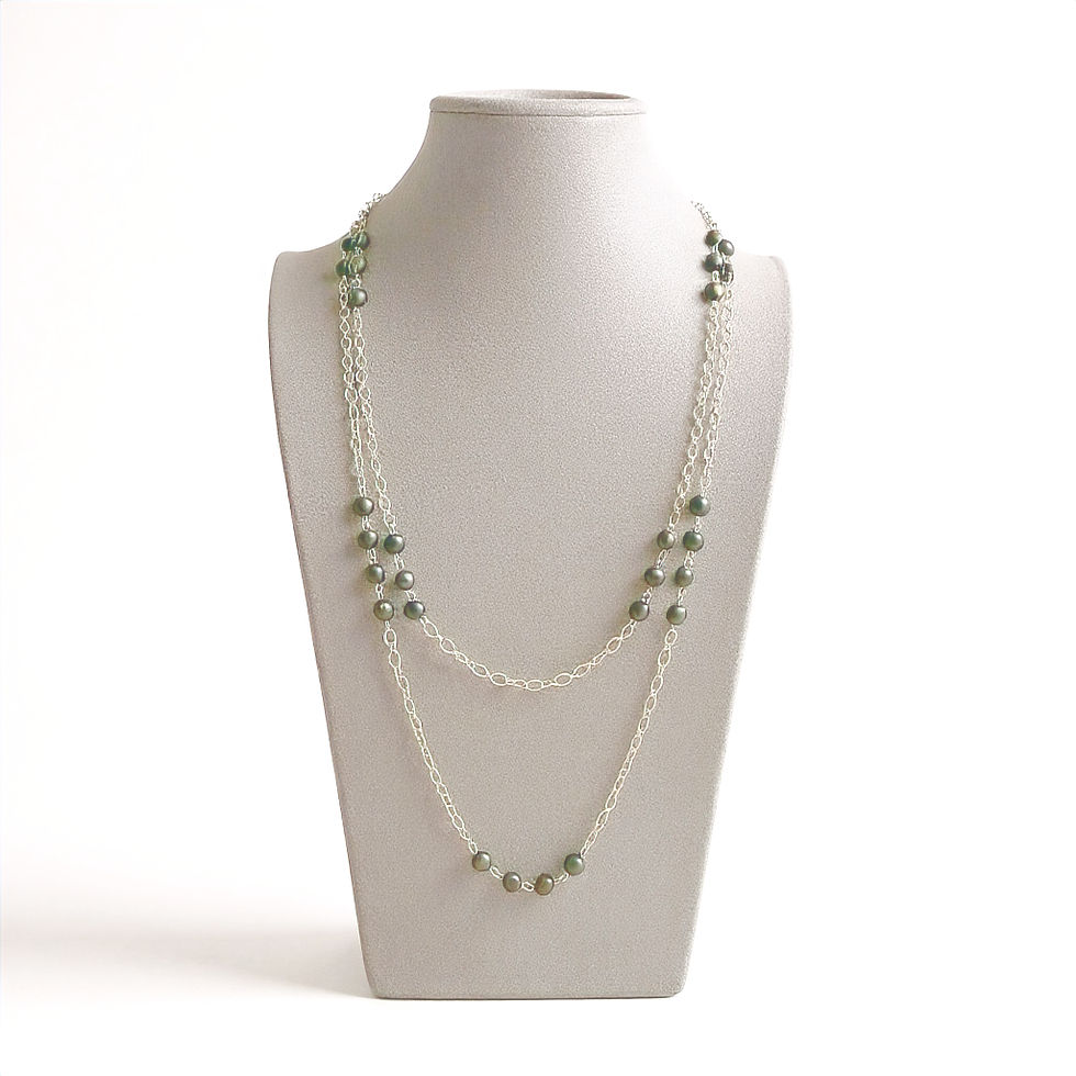 Green Freshwater Pearl & Sterling Silver Double Strand Necklace - Quarry Atelier