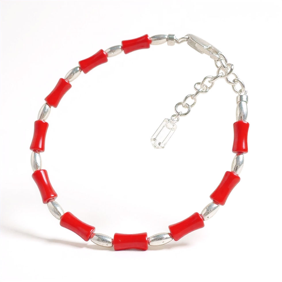 Thumbnail: Lana Kūʻokoʻa Vintage Red Coral & Sterling Silver Necklace + Bracelet Set