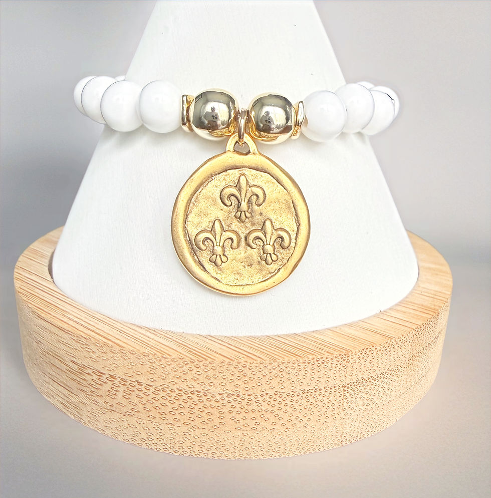 Fleur-de-lis Coin Bracelet - Vintage Miriam Haskell Milk White Glass + Gold