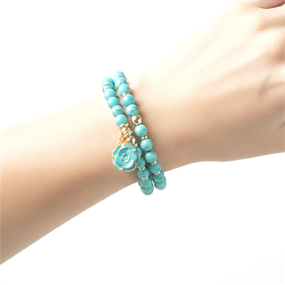 Fleur Céleste Turquoise Bracelet Set | Natural Turquoise & Blue Enamel Flower Bracelets | Maison de Bijoux