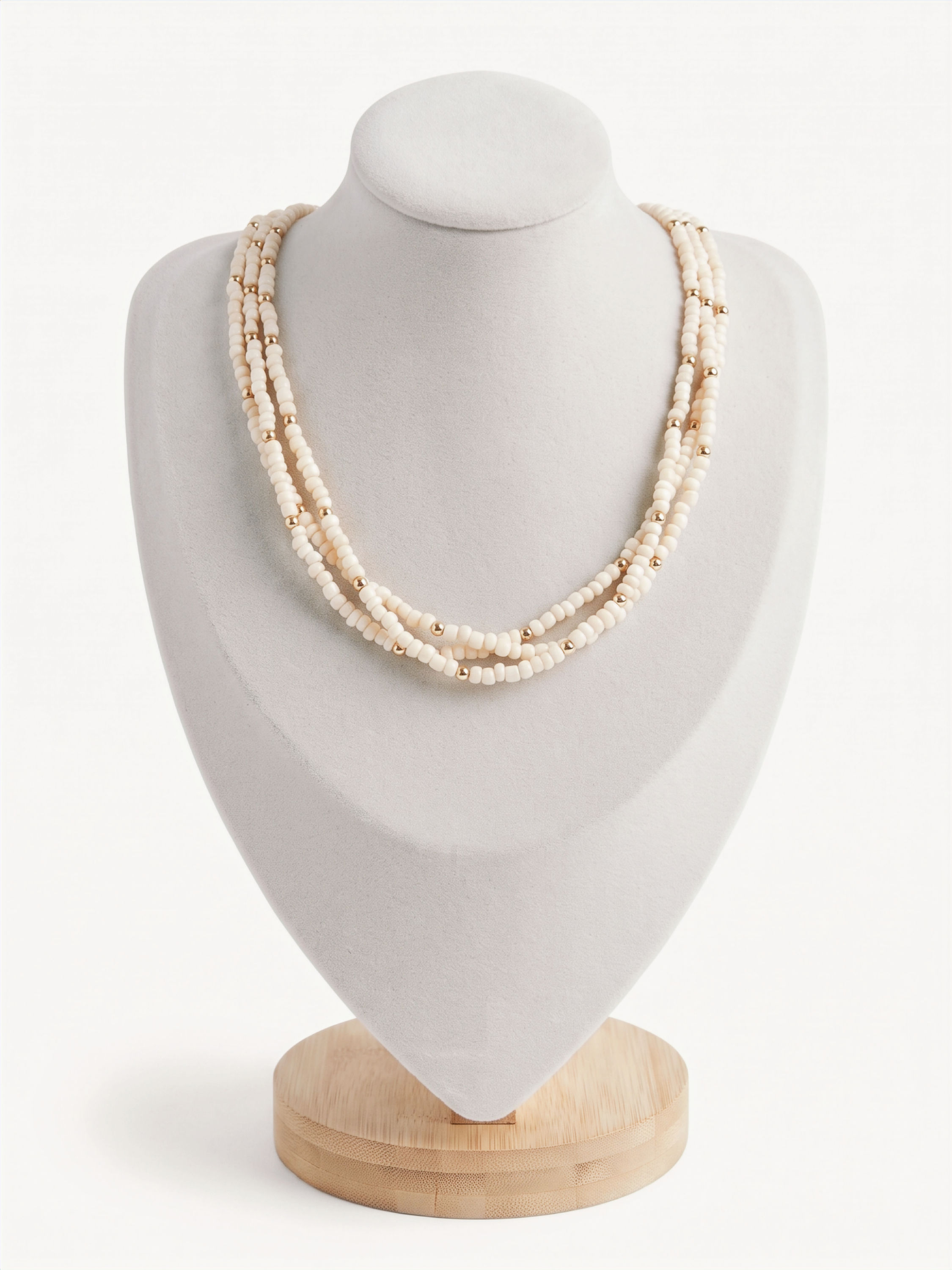 Ivory Three Strand Czech Glass & Gold Necklace | Moku by Quarry