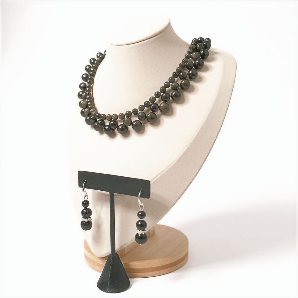 Celestial Sheen - Gold Sheen Black Obsidian Necklace & Earrings Set