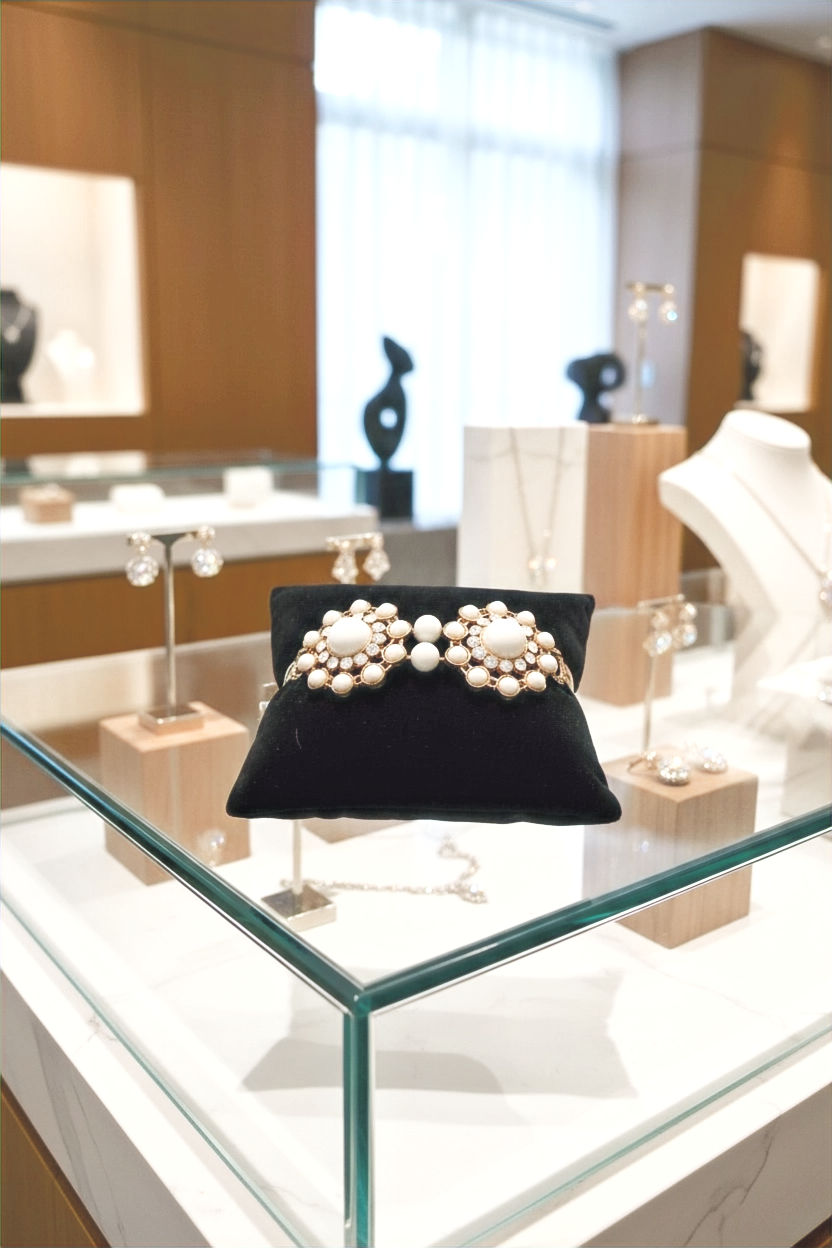 Thumbnail: Éclat Héritage (Heritage Radiance) - Vintage Milk Glass & Crystal Bracelet