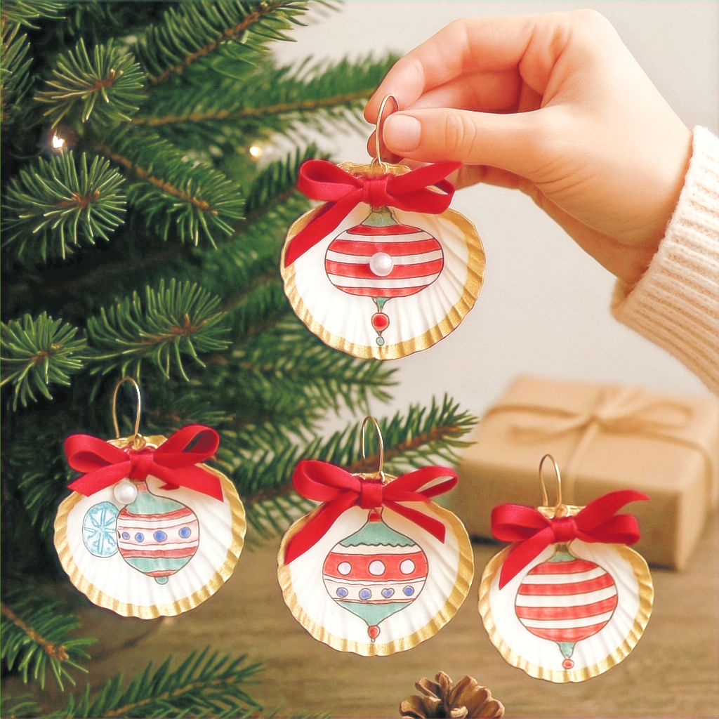 Scallop Shell Christmas Ornaments – Set of 12 Ornaments