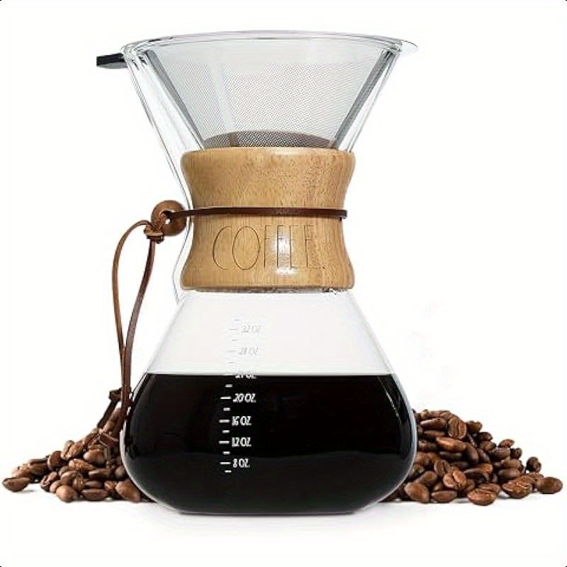 Rae Dunn Glass Pour Over Coffee Maker 34oz Carafe with Reusable Stainless-Steel