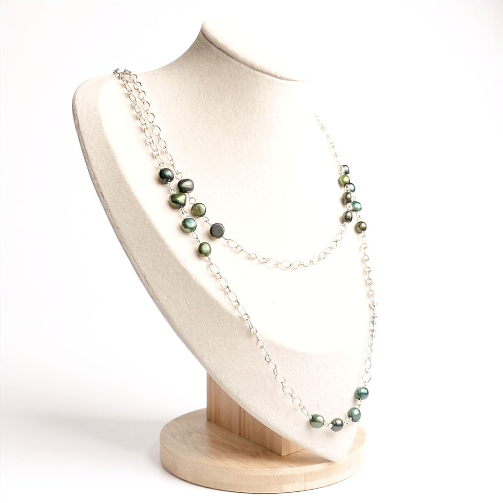 Thumbnail: Green Freshwater Pearl & Sterling Silver Necklace and Earring Set