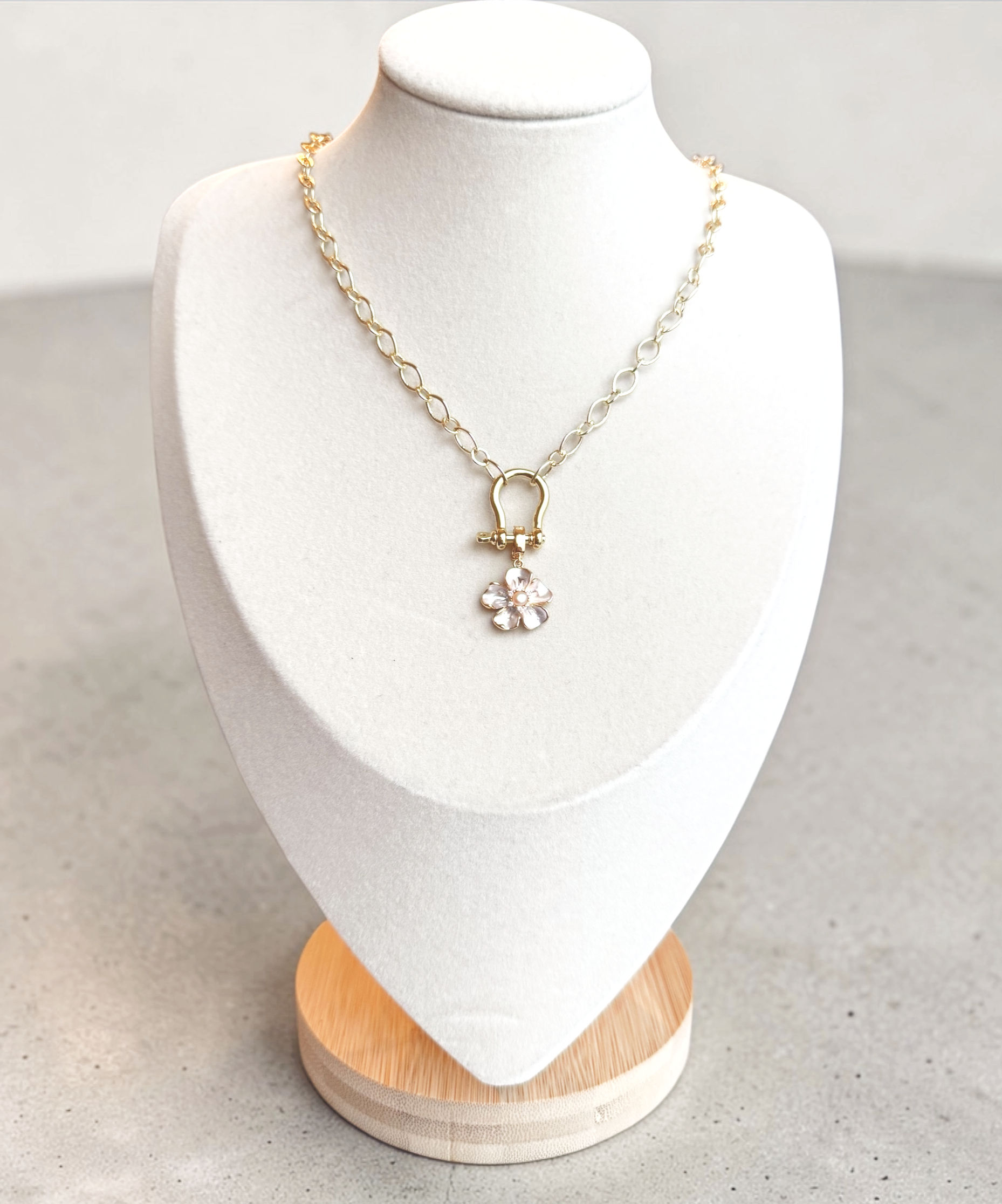 Sakura Blossom Shackle Necklace - Gold Necklace with Sakura Flower Charm