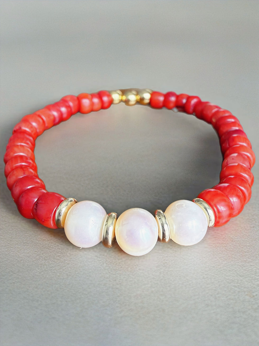 Thumbnail: Moku – Kai Ula Lani Bracelet - Vintage Natural Red Coral and Freshwater Pearls