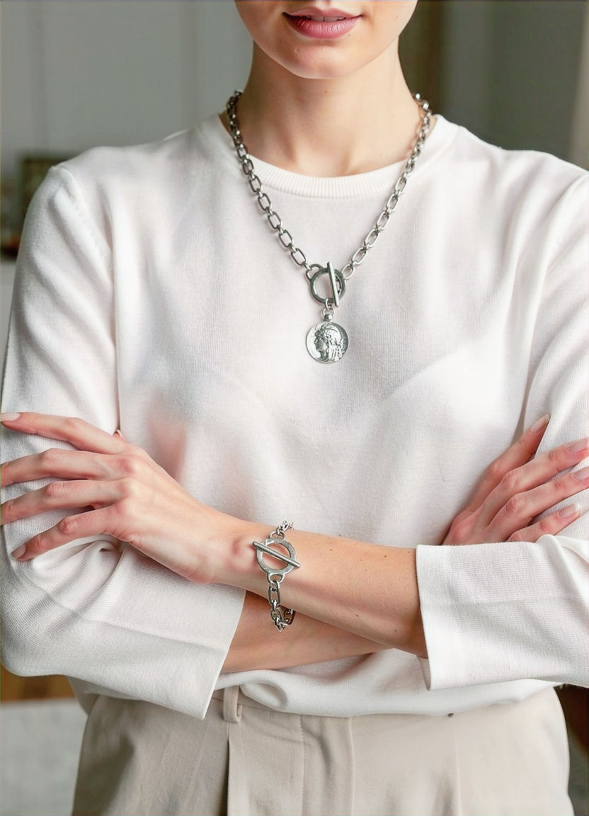 Thumbnail: République Héritage Marianne Medal Necklace & Bracelet Set