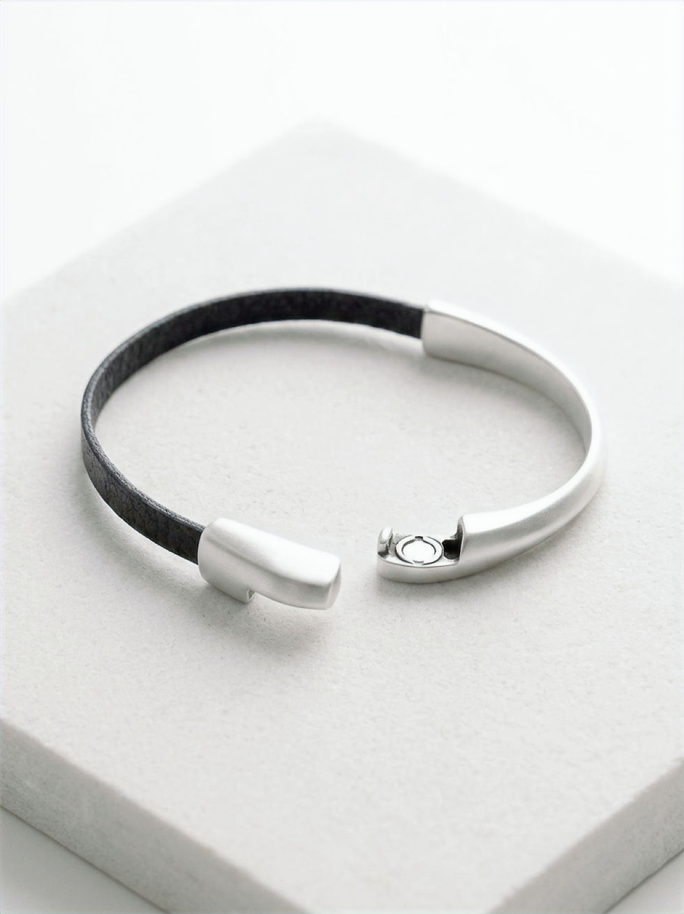 Thumbnail: Ligne Libre Leather & Silver Cuff Bracelet | Modern Artisan Jewelry | Quarry Atelier