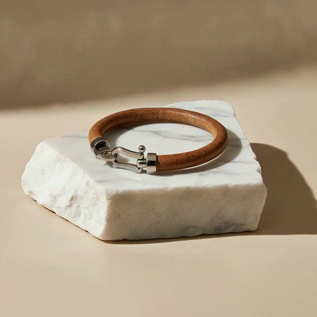 Thumbnail: Sable Cuir Bracelet | Tan Leather & Titanium Steel Men's Bracelet | Noir by Quarry