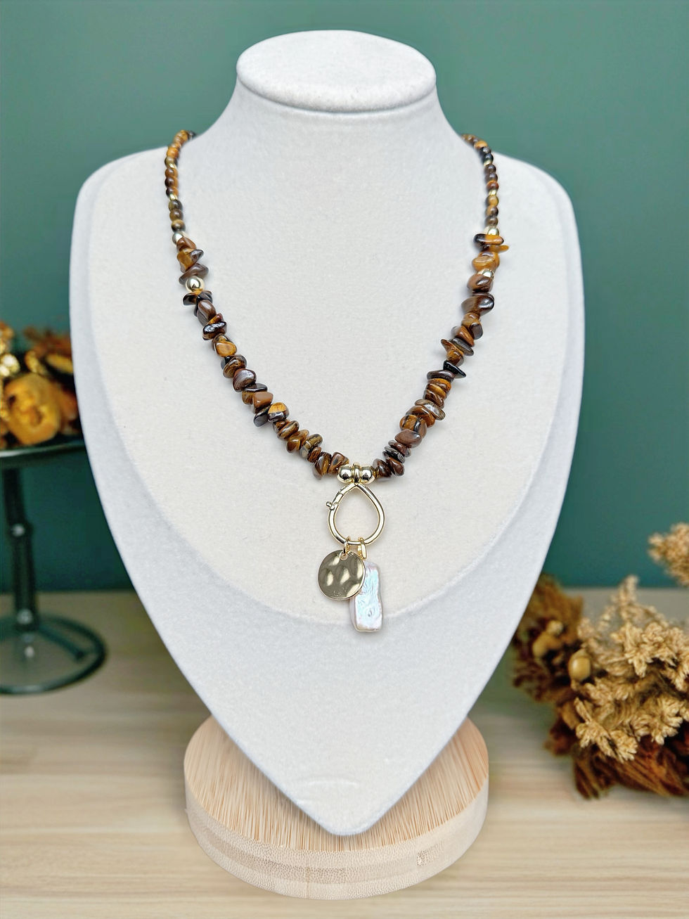 Thumbnail: Quarry Atelier – Souverain Terre Necklace & Earring Set  Tiger Eye, Freshwater Pearl & Gold Convertible Design
