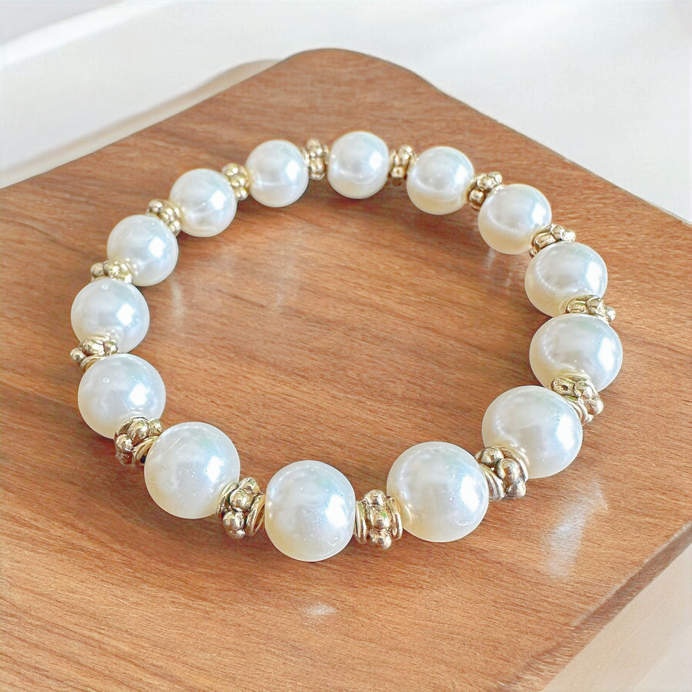 Thumbnail: Fleur de Lune – “Moonflower” Creamy Czech Glass Pearl & Antique Gold Bracelet