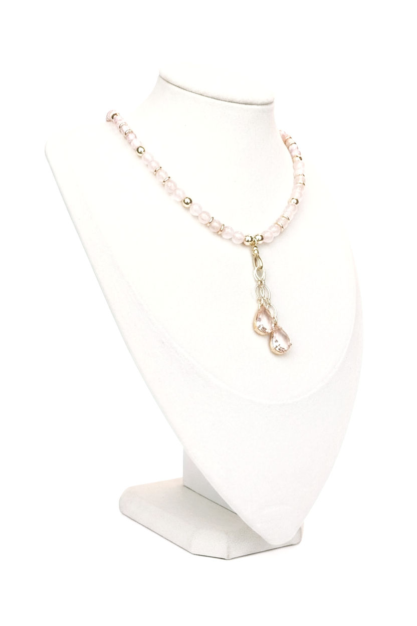 Thumbnail: Rosé Élégance Necklace | Pink Jade & Crystal Necklace | Maison de Bijoux