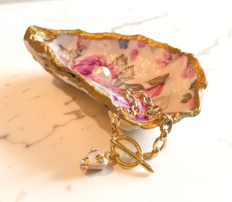Thumbnail: Cœur Doré Bracelet Gift Set - Gold Bracelet with Flower Ring Dish