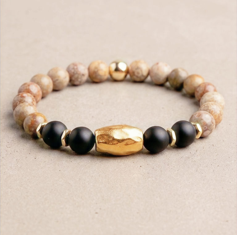 Fossil Forge Bracelet | Cowry Fossil & Black Onyx | Noir by Quarry