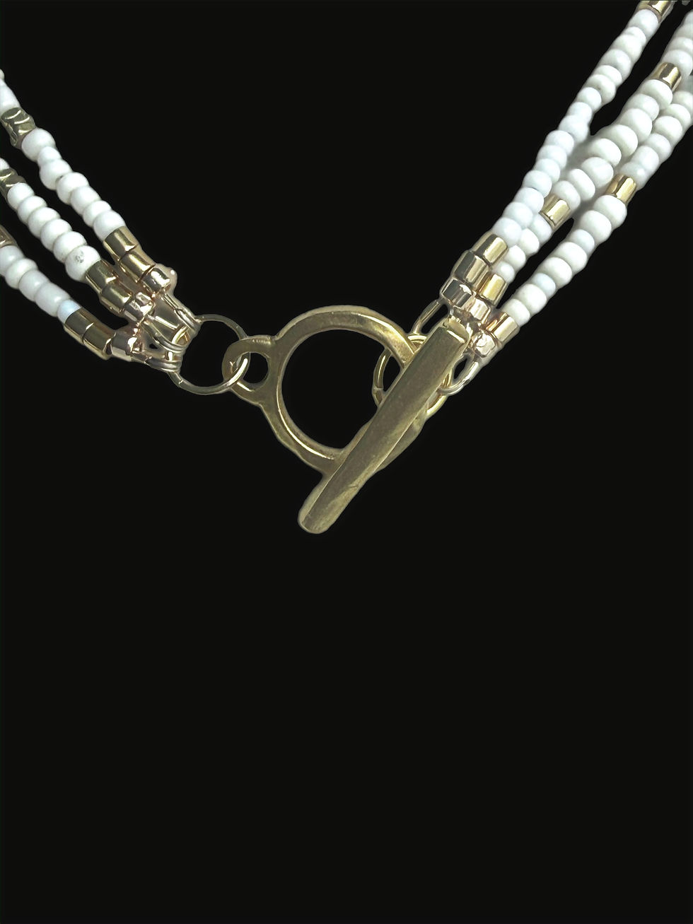 Thumbnail: Sahara Lumière - Nigerian Glass, Heishi, & Miyuki Three Strand Necklace