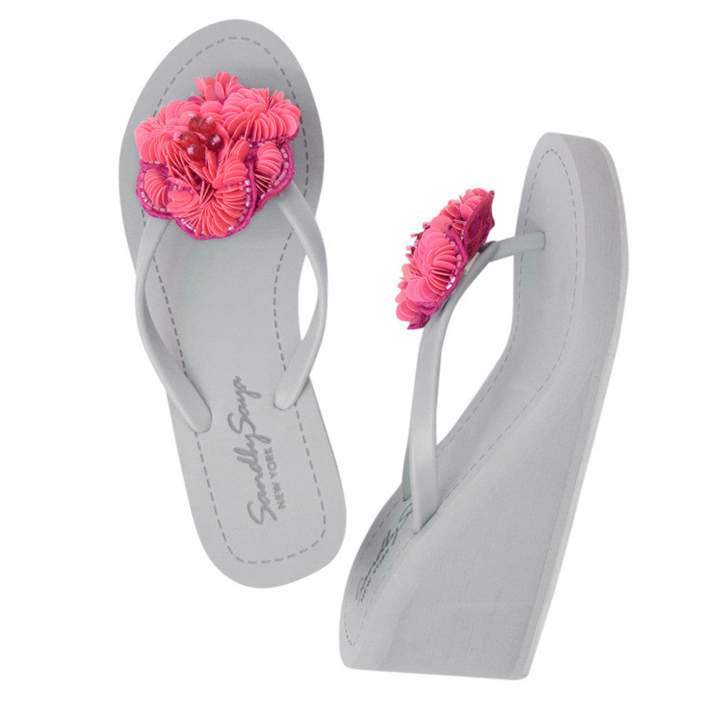 Noho (Pink Flower) - Women's High Wedge Flip Flops