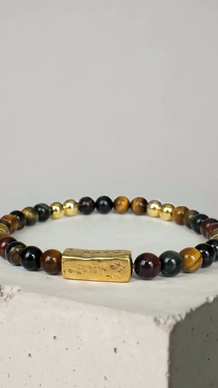 Thumbnail: Veritas | Three-Color Tiger Eye Men's Bracelet | Noir by Quarry
