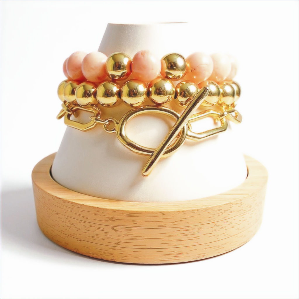 Pua ʻĀlohilohi – Pink Coral “Angel Skin” & Gold Bracelet Trio