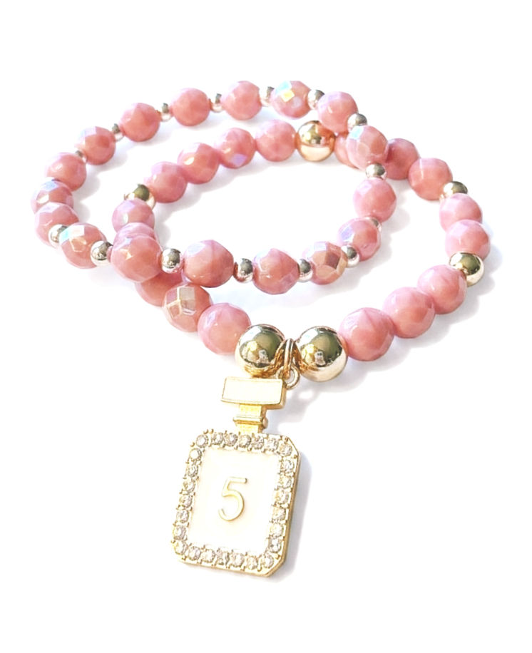 Thumbnail: Parfum de Rosé Deux – Pink Fire Polished Charm Bracelet