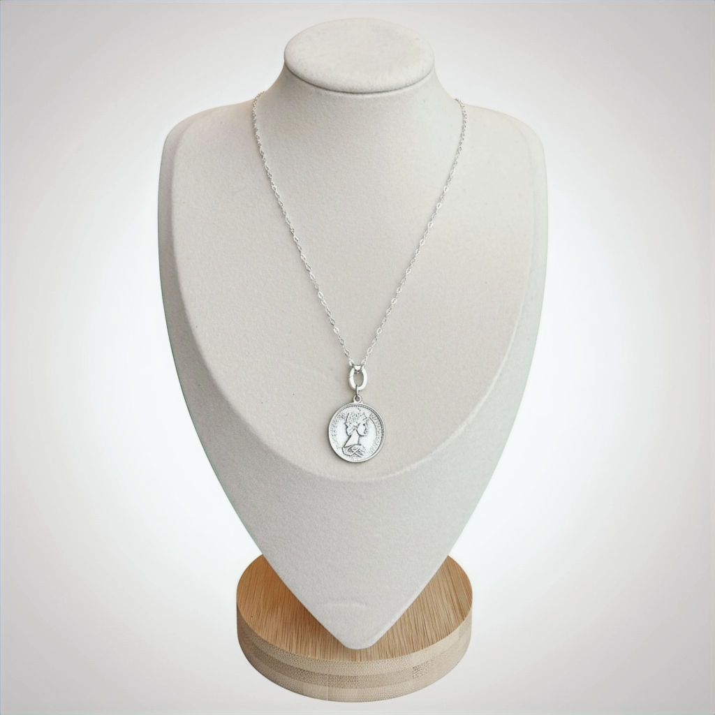 Elizabeth Coin Convertible Necklace - Silver Necklace with Coin Charm