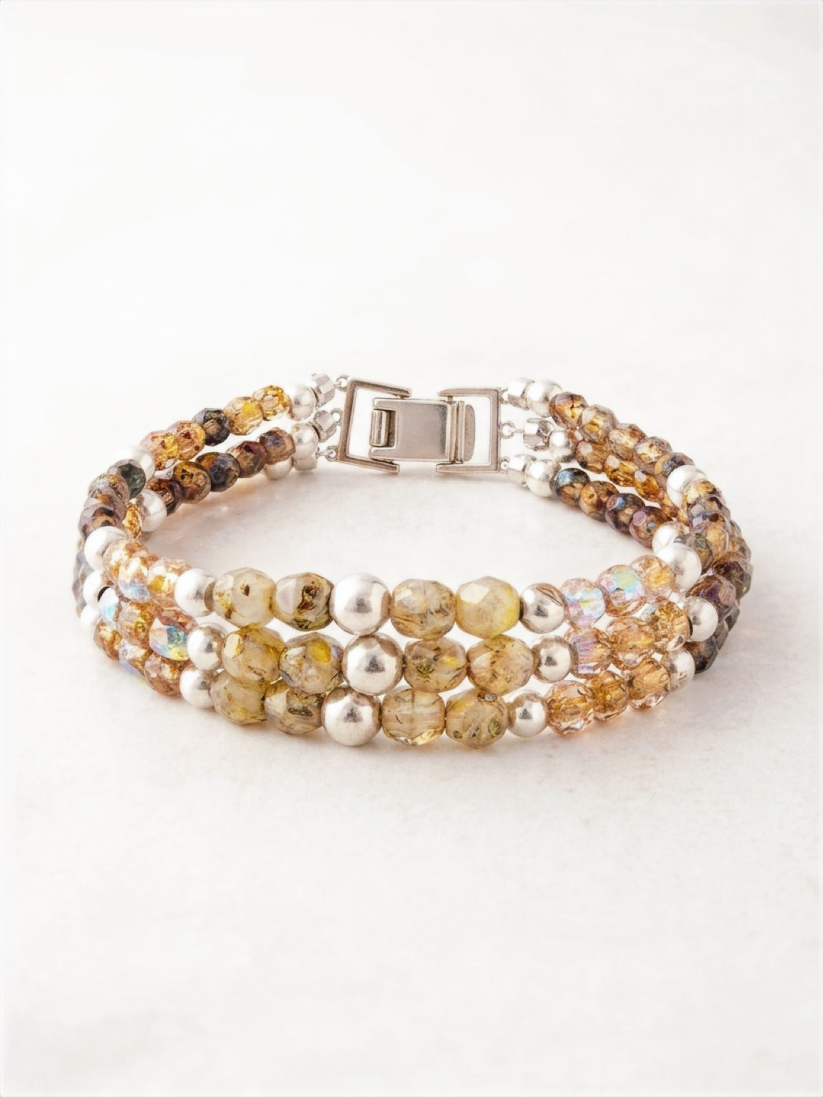 Aube Rosée | Triple-Strand Czech Glass Bracelet | Quarry Atelier