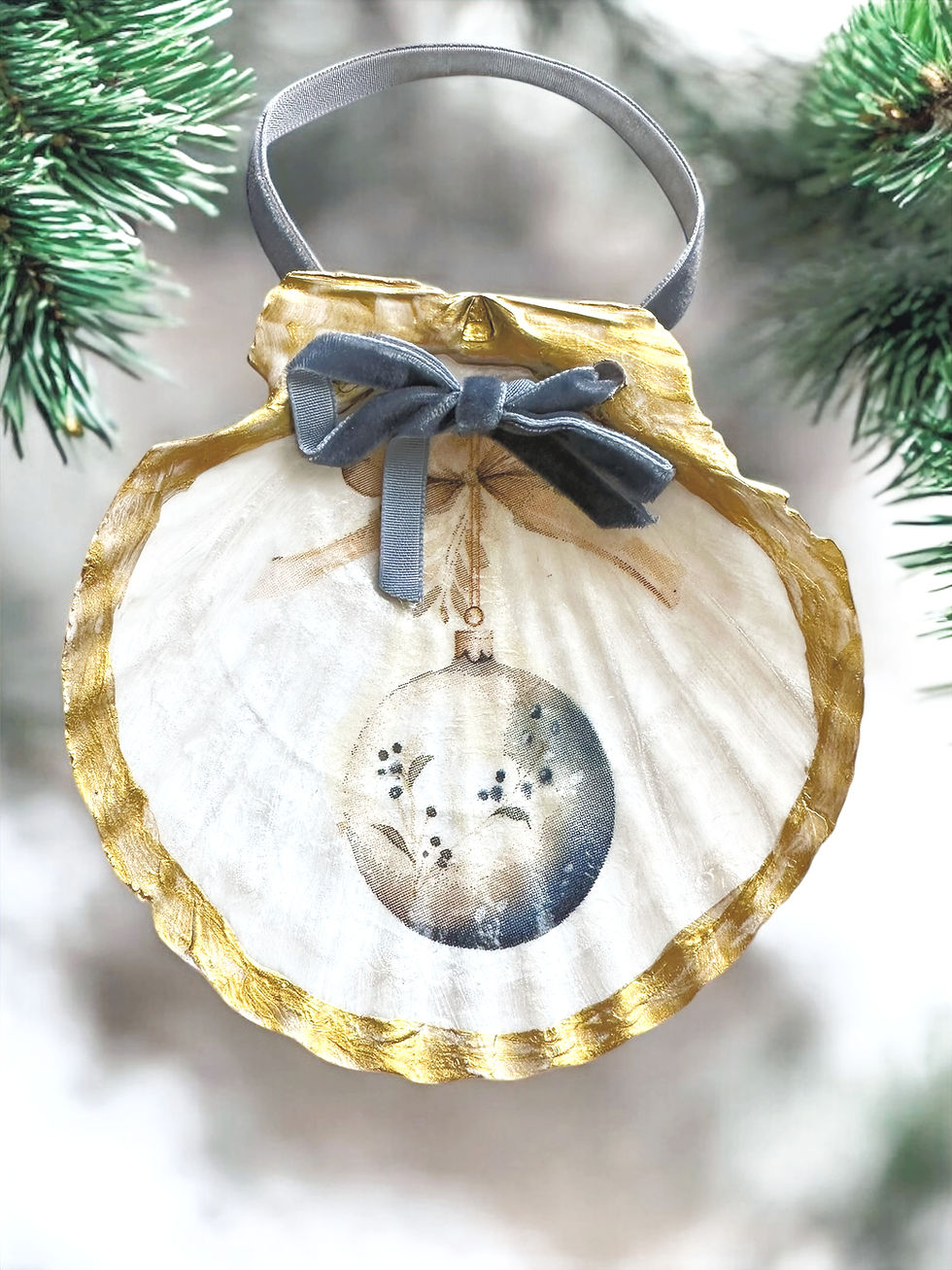 Evergreen Tide | Handcrafted Coastal Clam Shell Christmas Ornament