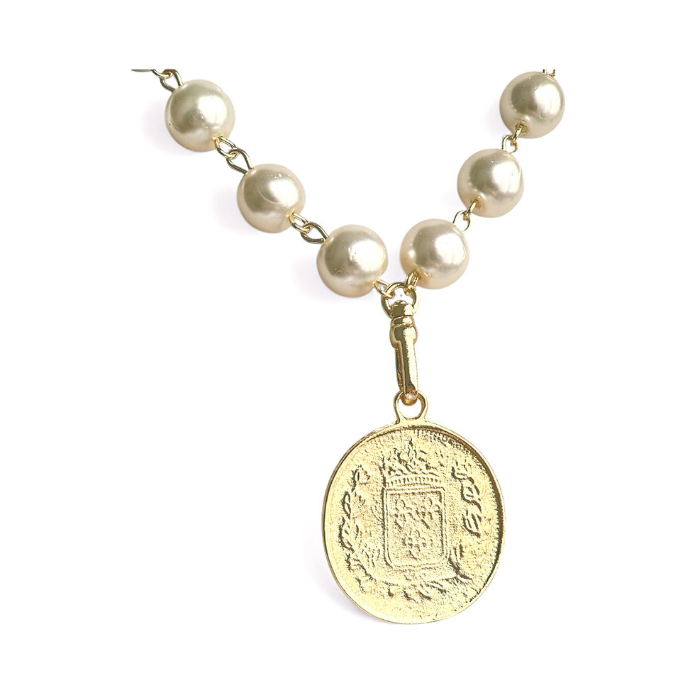 Thumbnail: “L’Héritière” — Cream Czech Glass Pearl Necklace with Vintage Fleur-de-Lis Charm