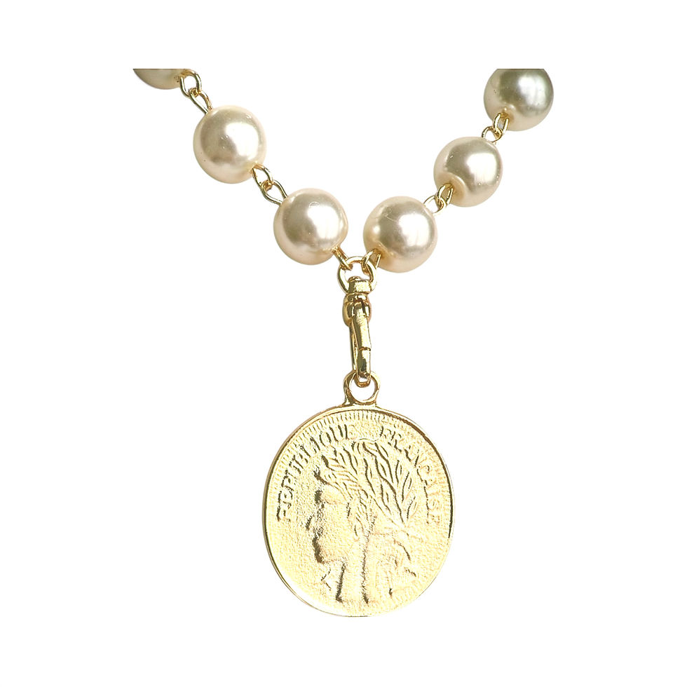 Thumbnail: “L’Héritière” — Cream Czech Glass Pearl Necklace with Vintage Fleur-de-Lis Charm