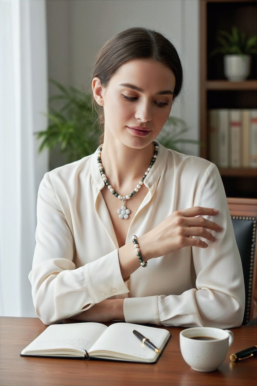 Thumbnail: Maison de Bijoux – Jardin Vert Pearl & Glass Bead Necklace and Bracelet Set