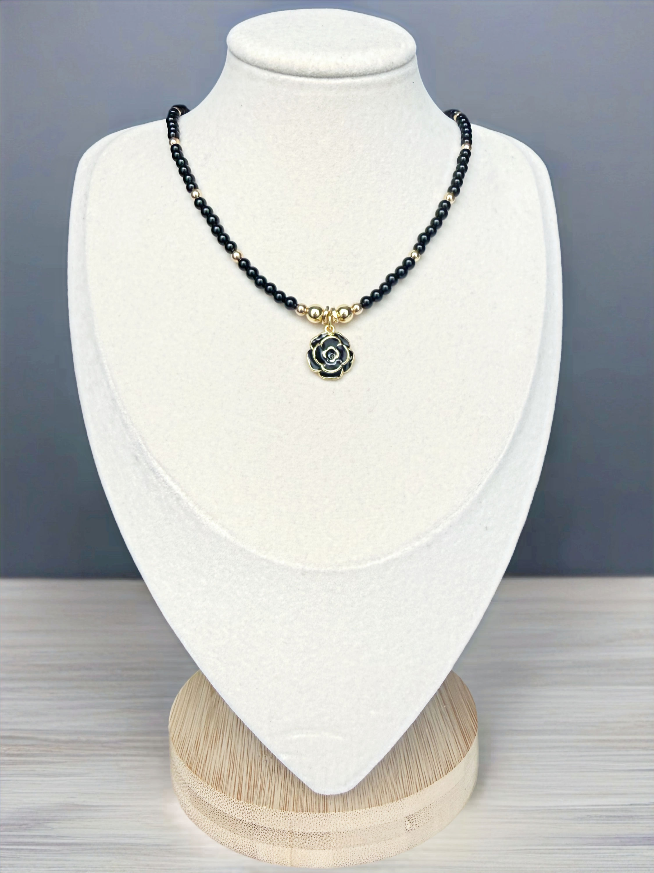 Fleur Noire Black Obsidian & Gold Flower Necklace | Maison de Bijoux by Quarry