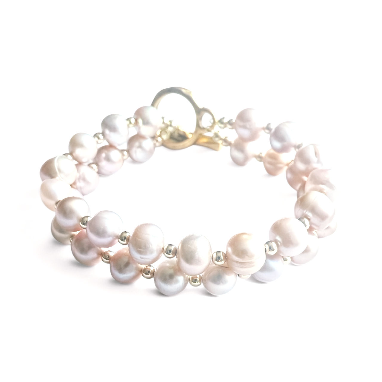 Bracelet Élégance – Double Strand Pink Freshwater Pearl Bracelet