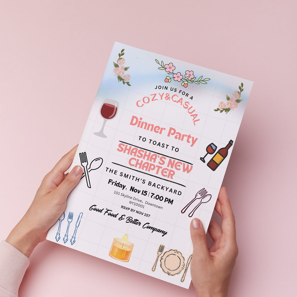 Thumbnail: Editable Floral Dinner Party Invite, Cozy Casual Celebration Template, Pink Tuli