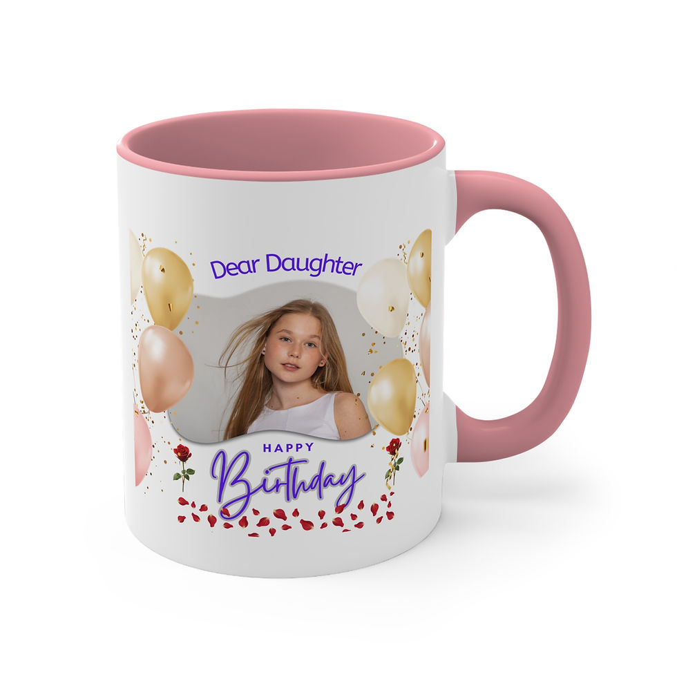 Thumbnail: Floral "Dear Daughter" Birthday Mug - Pink Two-Tone Ceramic Coffee Cup 11 oz