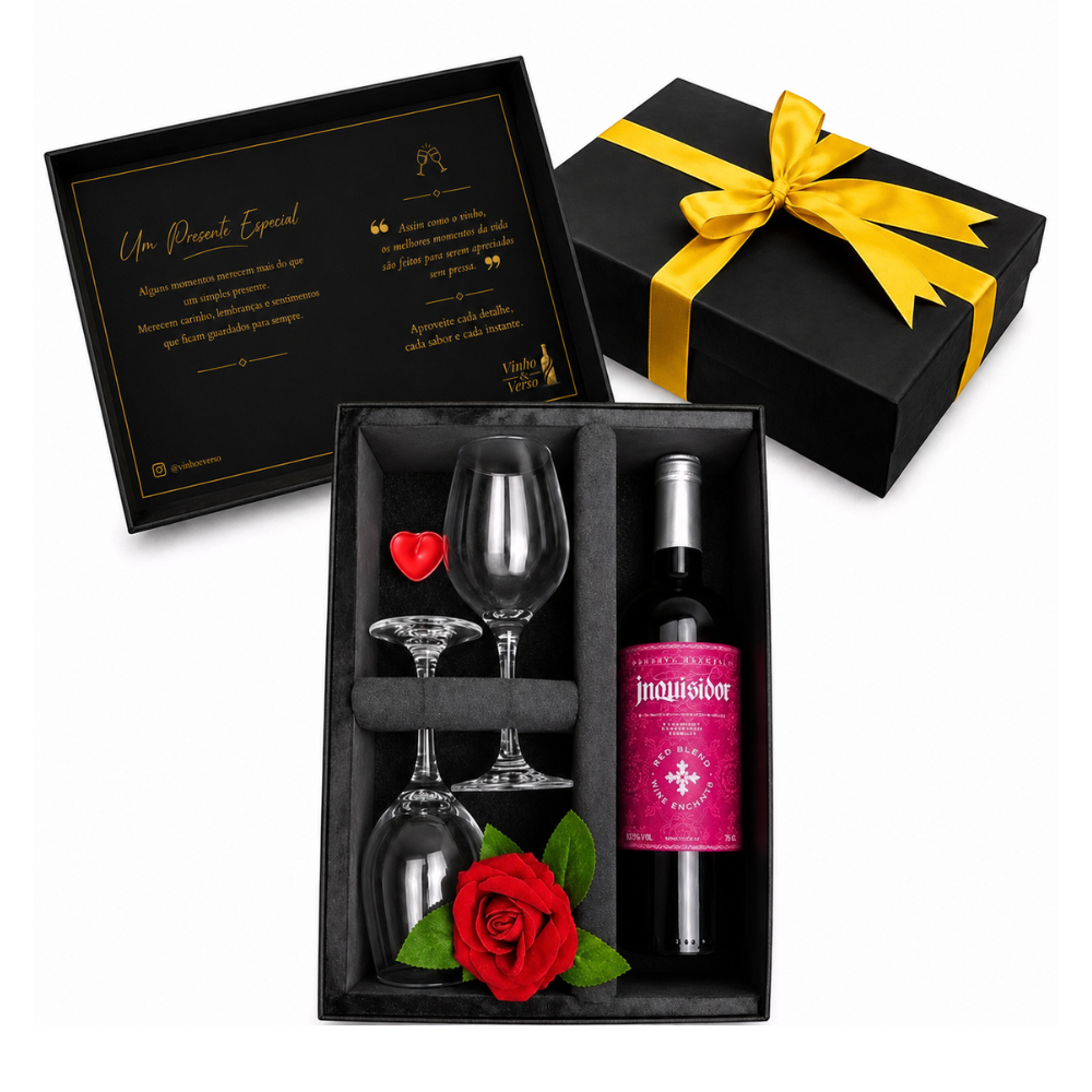 Kit Presente Romântico Vinho Chileno Reserva com 2 Taças