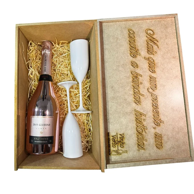 Kit Presente Espumante Don Guerino Lumén Rosé + Caixa + 2 Taças