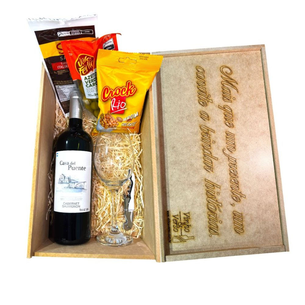 Kit Presente Casa Del Puente + 3 Petiscos + Abridor e Taça Vidro 385ml