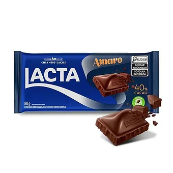 Barra de Chocolate Lacta Amaro Meio Amargo 80g 40% cacau