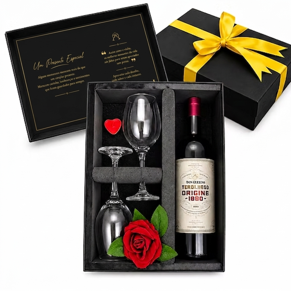 Kit Presente Romântico Vinho Fino Don Guerino com 2 Taças Laço