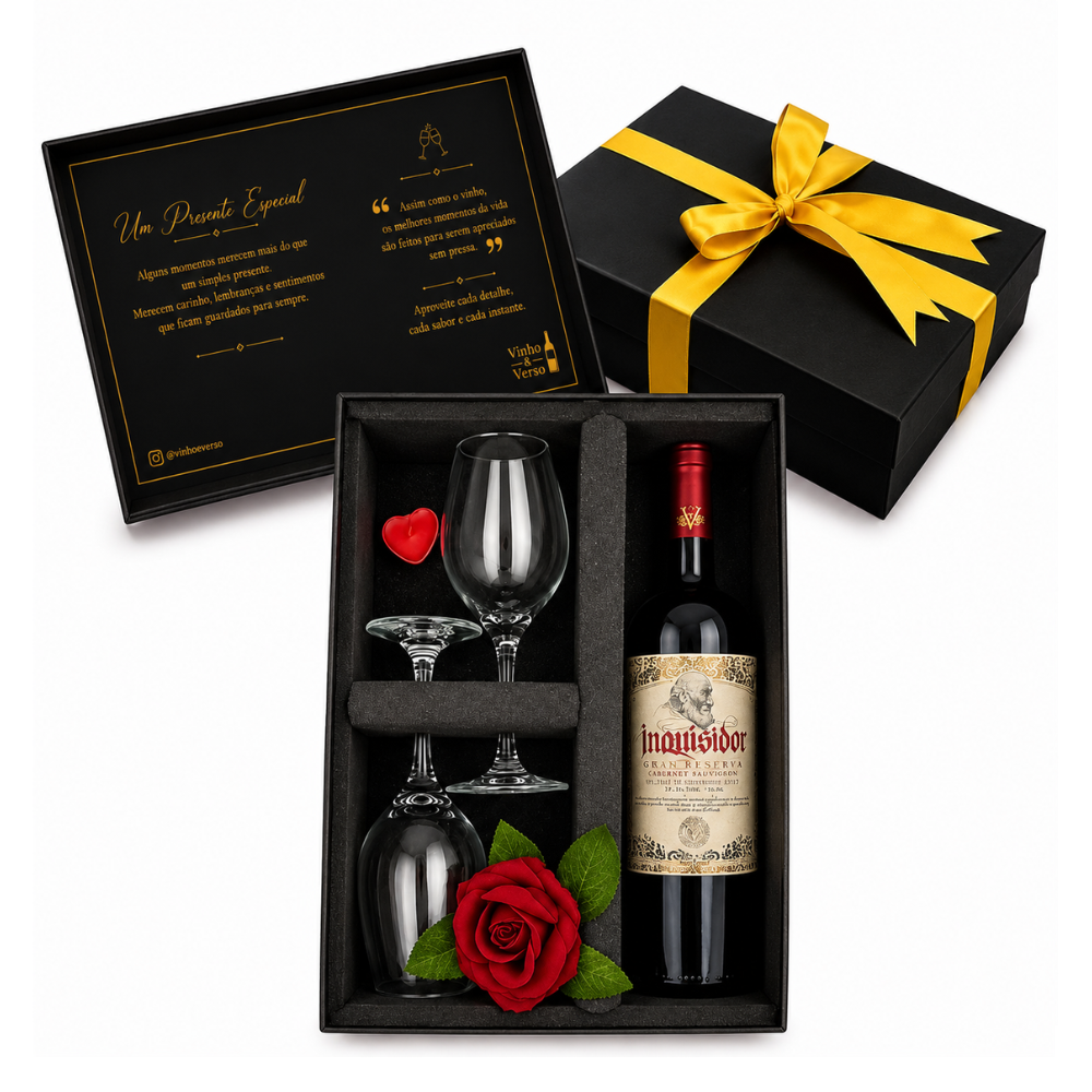 Kit Presente Romântico Vinho Chileno Gran Reserva com 2 Taças