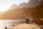 Romantic retired couple sitting on wooden